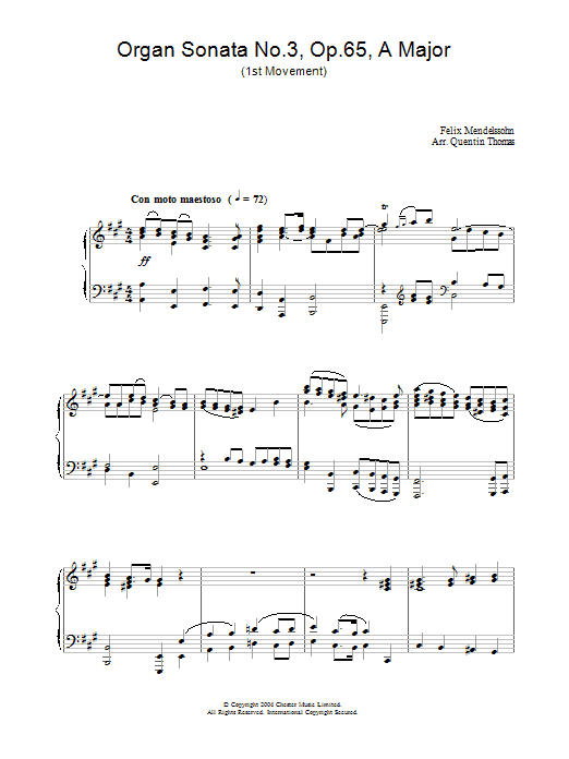 Felix Mendelssohn Organ Sonata No.3, Op.65, A Major Sheet Music Notes & Chords for Piano - Download or Print PDF