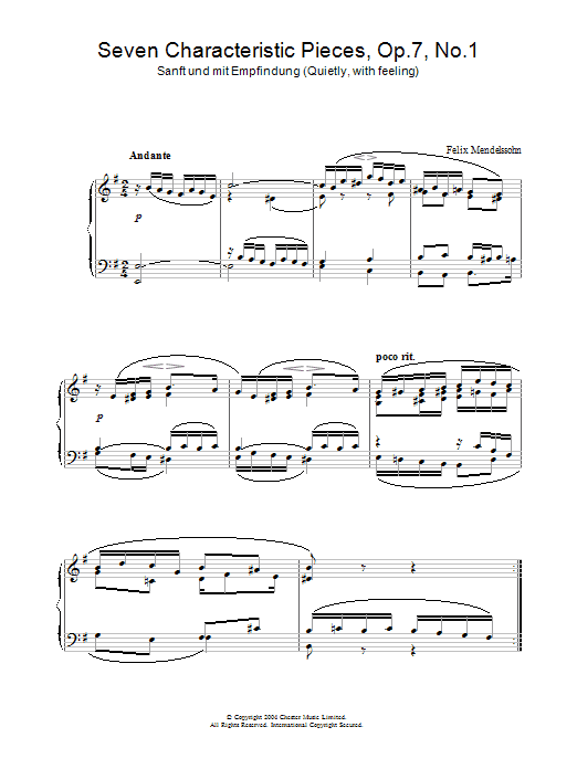 Felix Mendelssohn Seven Characteristic Pieces, Op.7, No.1 Sheet Music Notes & Chords for Piano - Download or Print PDF