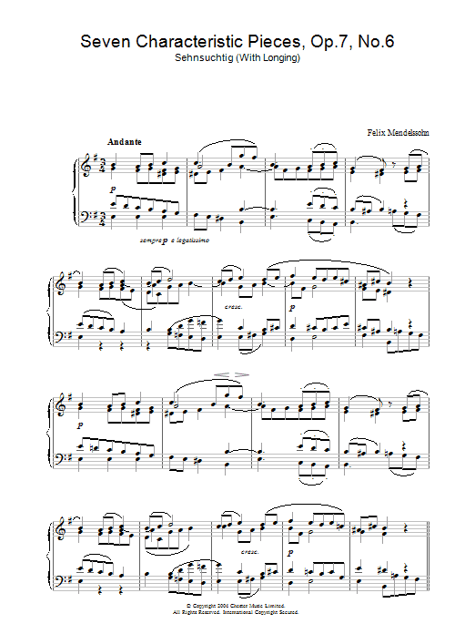 Felix Mendelssohn Seven Characteristic Pieces, Op.7, No.6 Sheet Music Notes & Chords for Piano - Download or Print PDF
