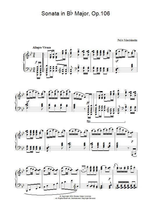 Felix Mendelssohn Sonata in Bb Major, Op.106 Sheet Music Notes & Chords for Piano - Download or Print PDF