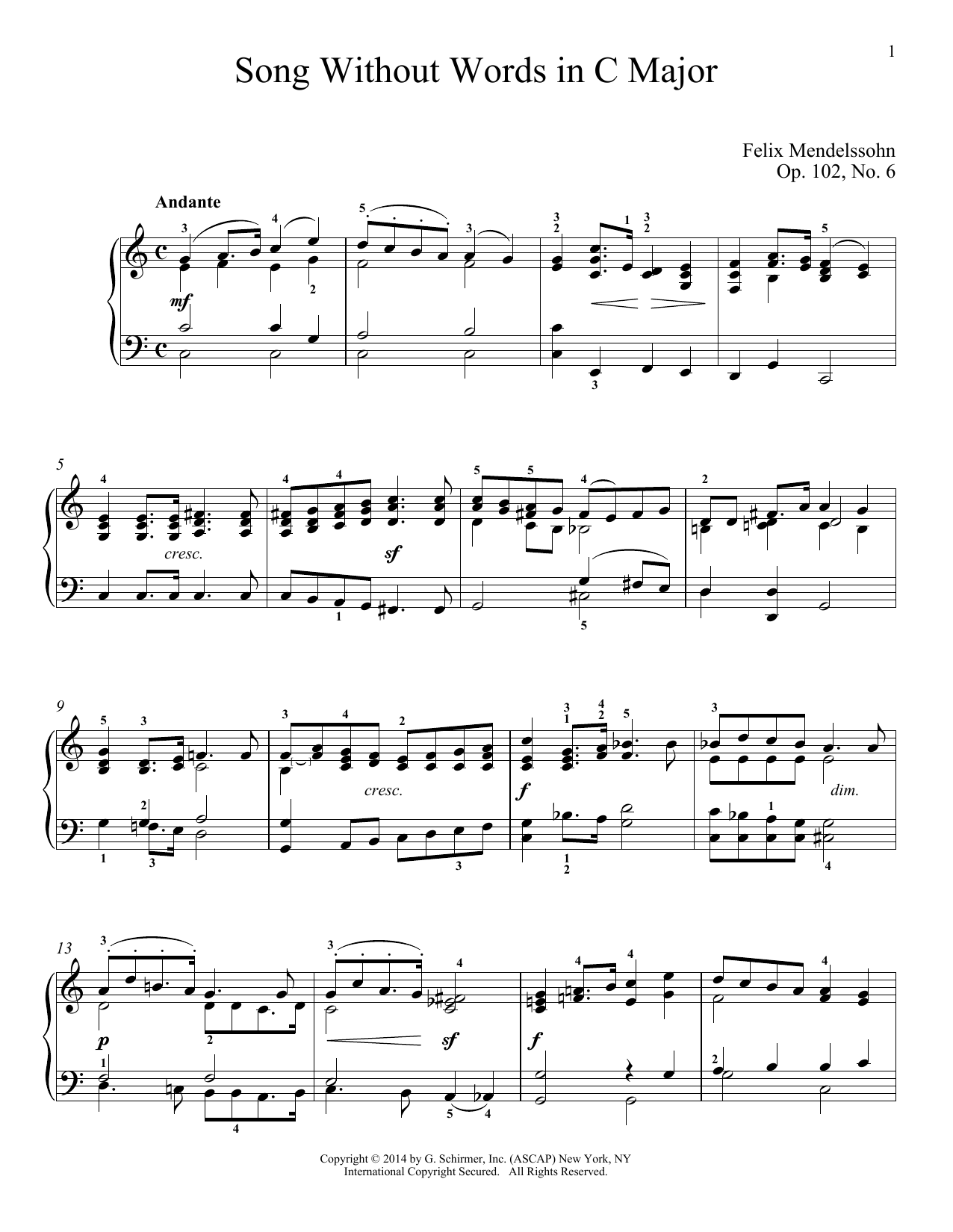 Immanuela Gruenberg Song Without Words In C Major, Op. 102, No. 6 Sheet Music Notes & Chords for Piano - Download or Print PDF