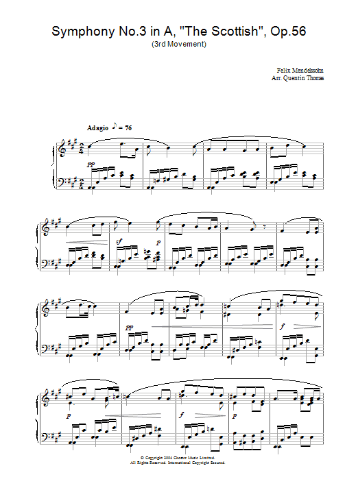 Felix Mendelssohn Symphony No.3 in A, 'The Scottish', Op.56 (3rd Movement) Sheet Music Notes & Chords for Piano - Download or Print PDF