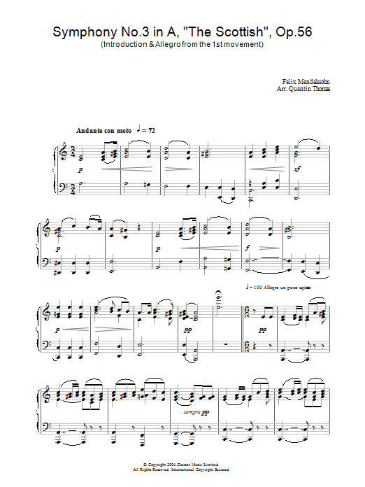 Felix Mendelssohn Symphony No.3 in A, 'The Scottish', Op.56 (Introduction & Allegro from the 1st movement) Sheet Music Notes & Chords for Piano - Download or Print PDF