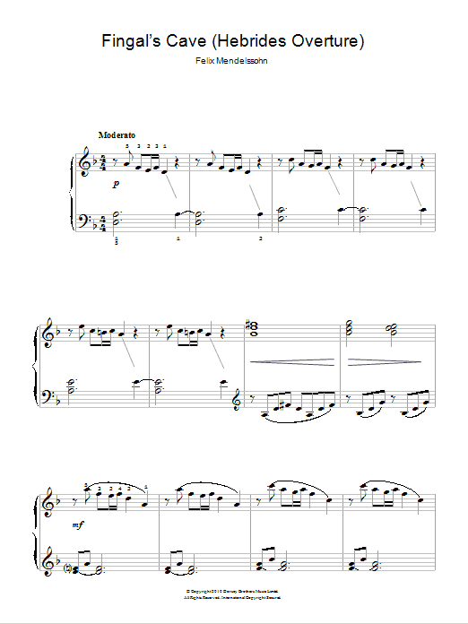 Felix Mendelssohn The Hebrides Overture (Fingal's Cave) Sheet Music Notes & Chords for Beginner Piano - Download or Print PDF