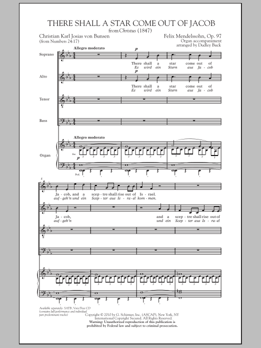 Felix Mendelssohn There Shall A Star Come Out Of Jacob Sheet Music Notes & Chords for SATB - Download or Print PDF