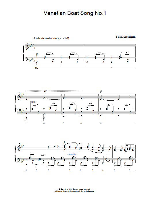 Felix Mendelssohn Venetian Boat Song No.1 Sheet Music Notes & Chords for Piano - Download or Print PDF