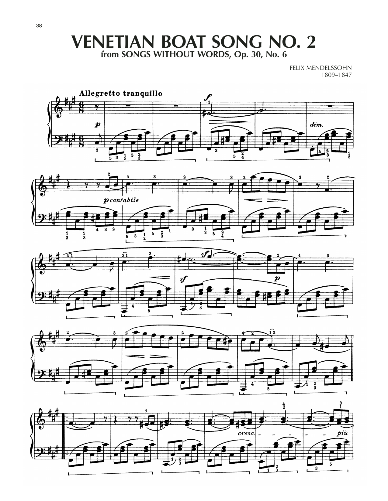 Felix Mendelssohn Venetian Boat Song, Op. 30, No. 6 Sheet Music Notes & Chords for Educational Piano - Download or Print PDF