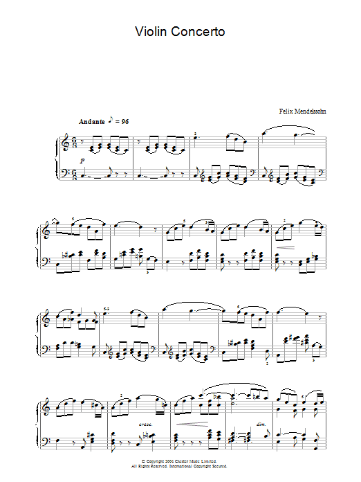 Felix Mendelssohn Violin Concerto Sheet Music Notes & Chords for Piano - Download or Print PDF