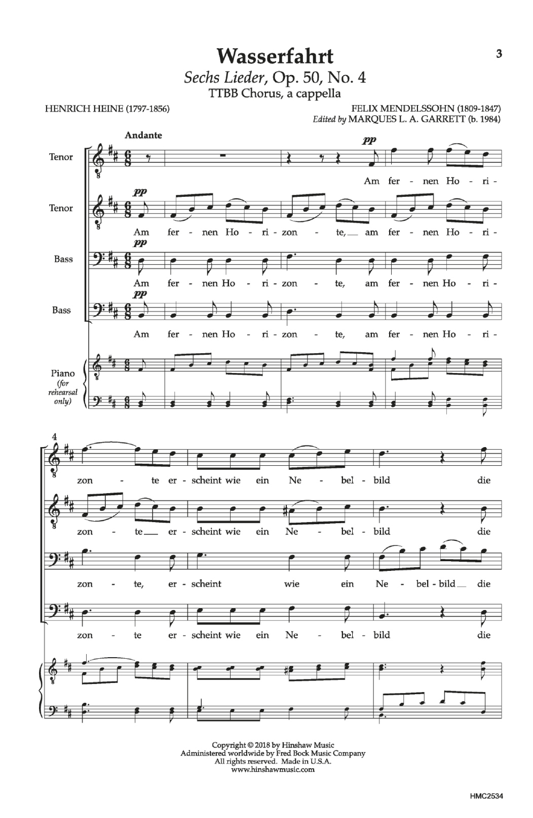 Felix Mendelssohn Wasserfahrt Sheet Music Notes & Chords for Choral - Download or Print PDF