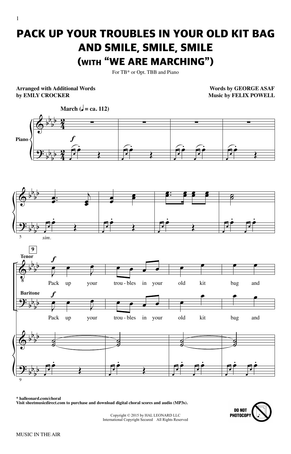 Felix Powell Pack Up Your Troubles In Your Old Kit Bag And Smile, Smile, Smile (from Music In The Air) Sheet Music Notes & Chords for TB Choir - Download or Print PDF