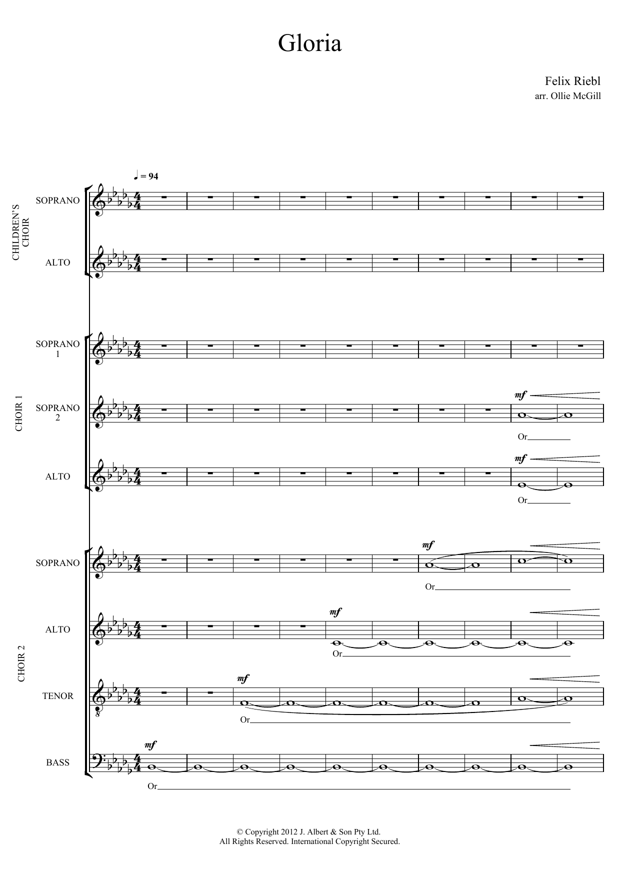 Felix Riebl Gloria (arr. Ollie McGill) Sheet Music Notes & Chords for SATB Choir - Download or Print PDF