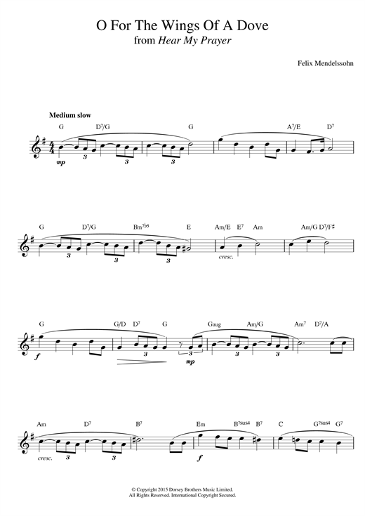 Preview Felix Mendelssohn O For The Wings Of A Dove Classical sheet music, notes and chords for Piano, SKU: 28170 O For The Wings Of A Dove sheet music