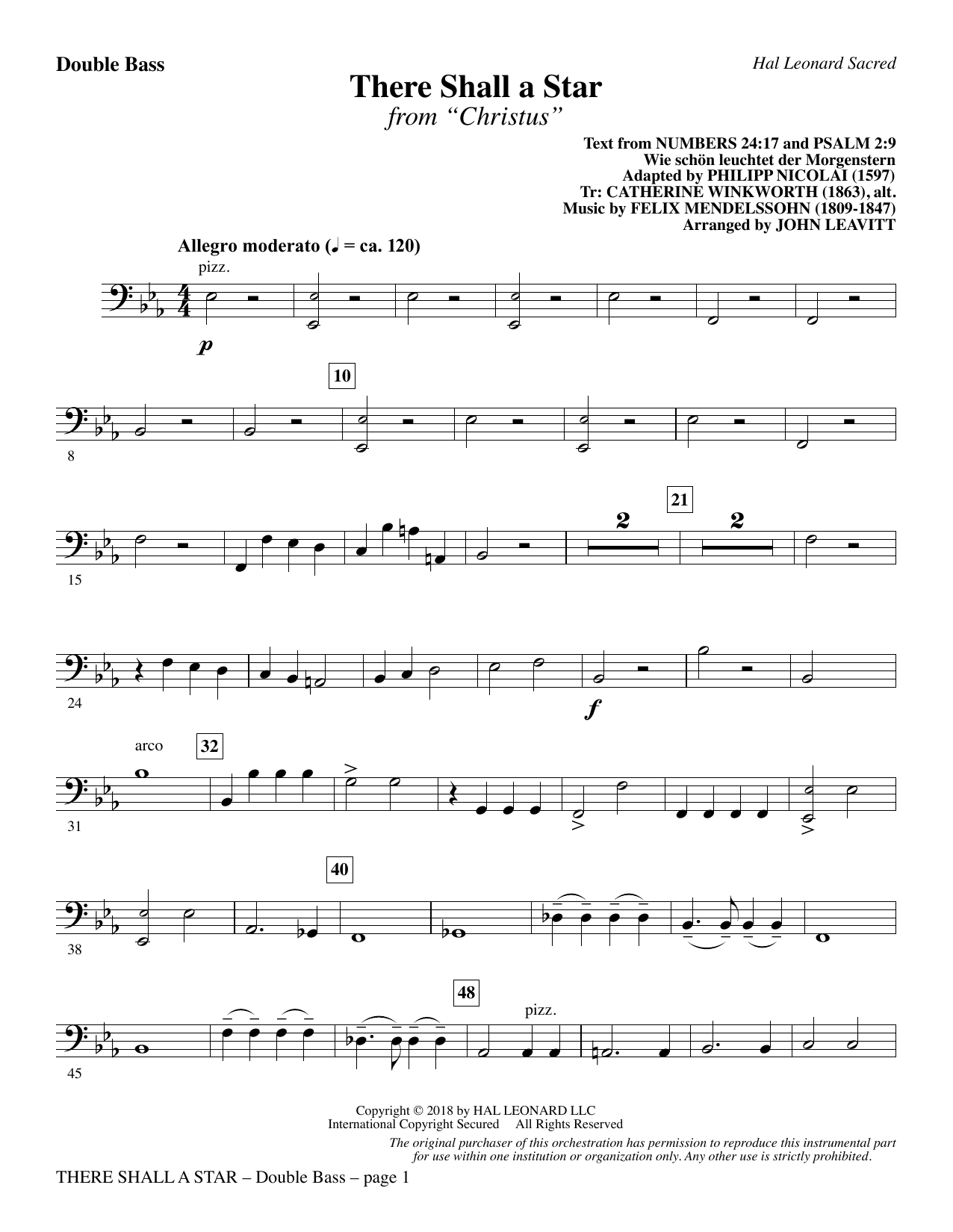 Preview Felix Mendelssohn There Shall a Star (arr. John Leavitt) - Double Bass Christmas sheet music, notes and chords for Choir Instrumental Pak, SKU: 382544 There Shall a Star (arr. John Leavitt) - Double Bass sheet music