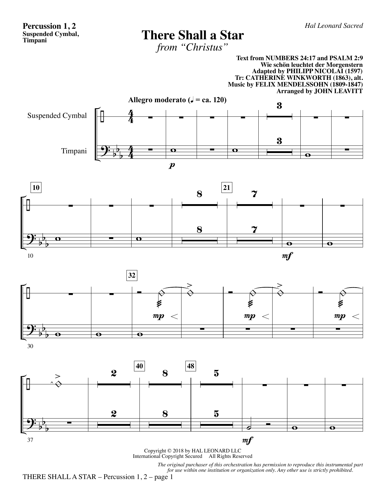 Preview Felix Mendelssohn There Shall a Star (arr. John Leavitt) - Percussion 1 & 2 Christmas sheet music, notes and chords for Choir Instrumental Pak, SKU: 382538 There Shall a Star (arr. John Leavitt) - Percussion 1 & 2 sheet music