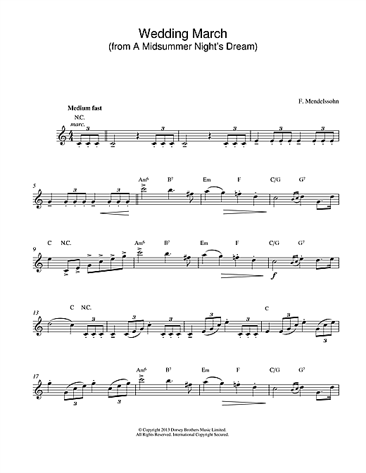 Preview Felix Mendelssohn Wedding March (from A Midsummer Night's Dream) Classical sheet music, notes and chords for Melody Line & Chords, SKU: 14874 Wedding March (from A Midsummer Night's Dream) sheet music