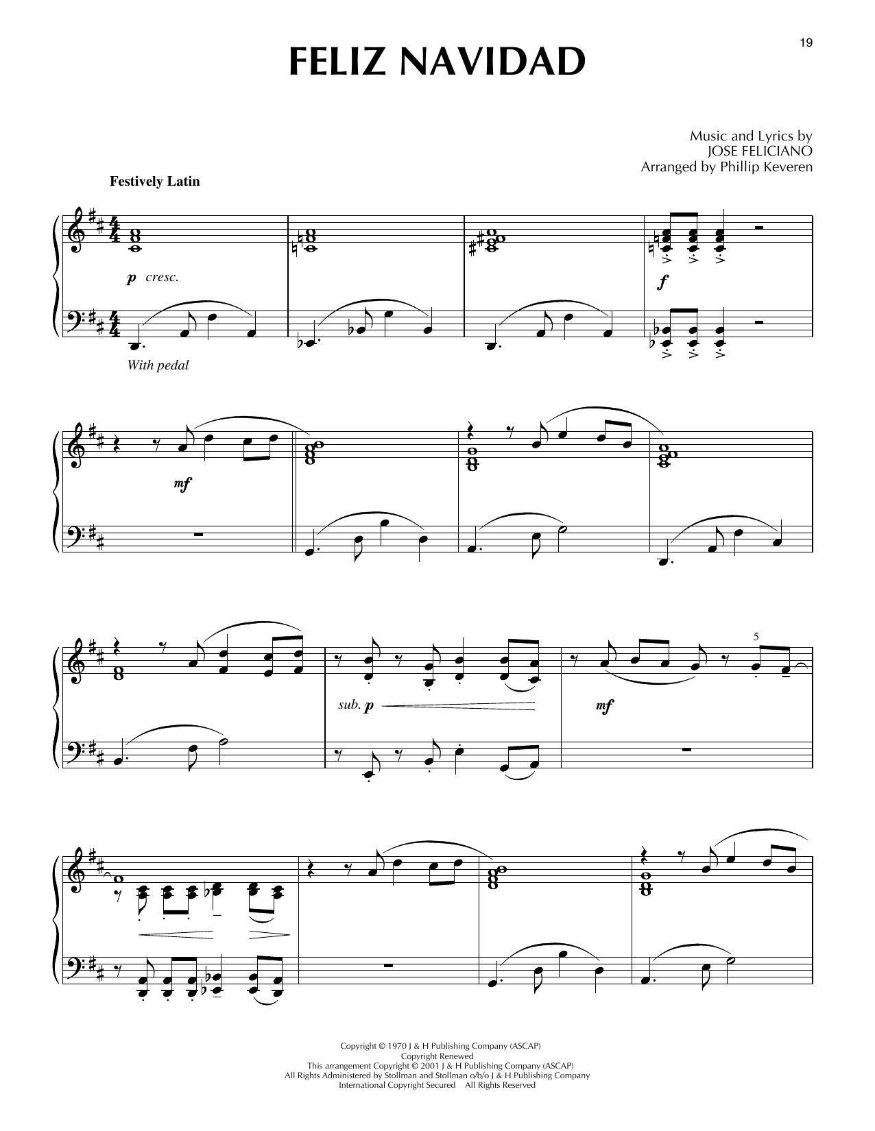 Jose Feliciano Feliz Navidad Jazz Version Arr Phillip Keveren Sheet Music Download Pdf Score 432411