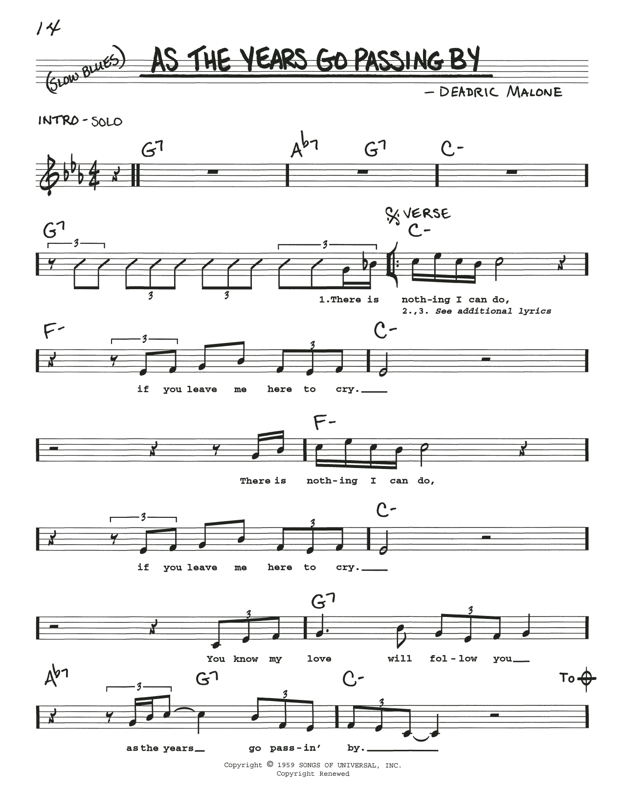 Fenton Robinson As The Years Go Passing By Sheet Music Notes & Chords for Real Book – Melody, Lyrics & Chords - Download or Print PDF