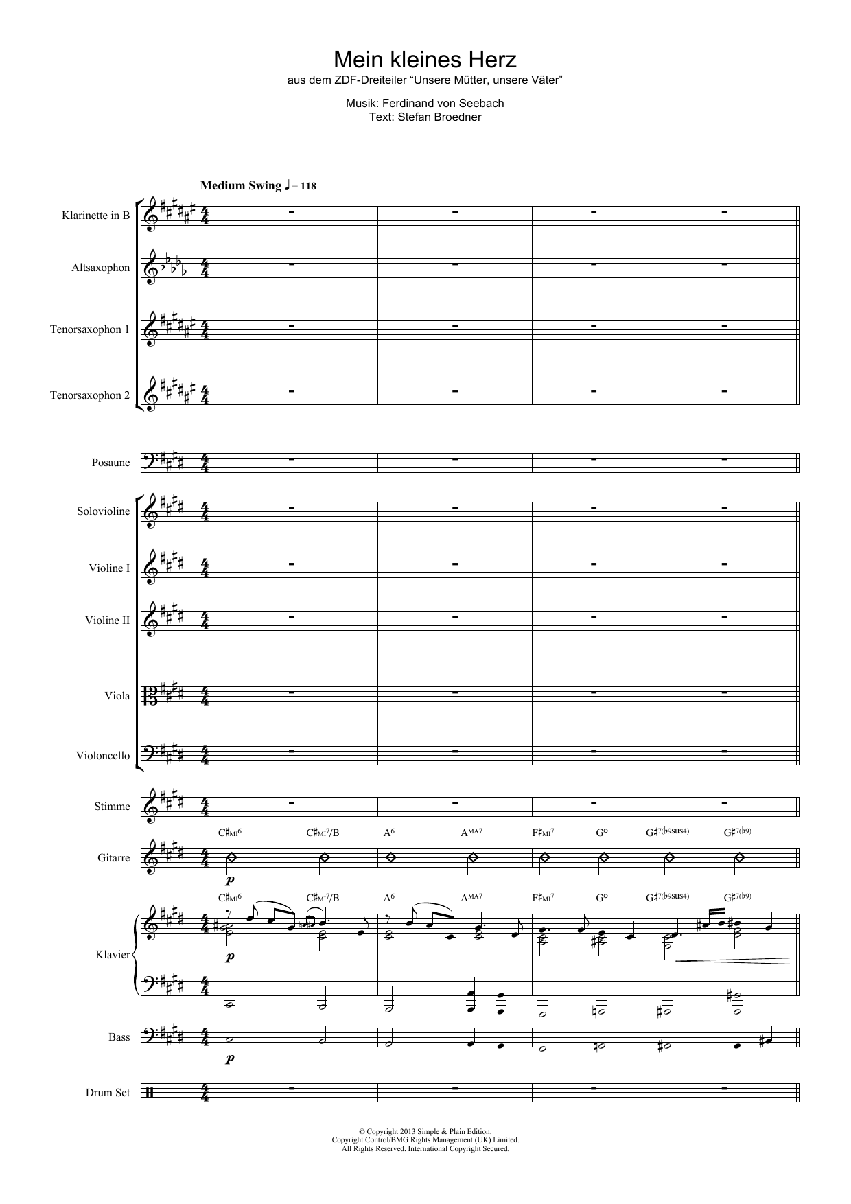 Ferdinand Von Seebach Mein Kleines Herz Sheet Music Notes & Chords for Big Band & Concert Band - Download or Print PDF