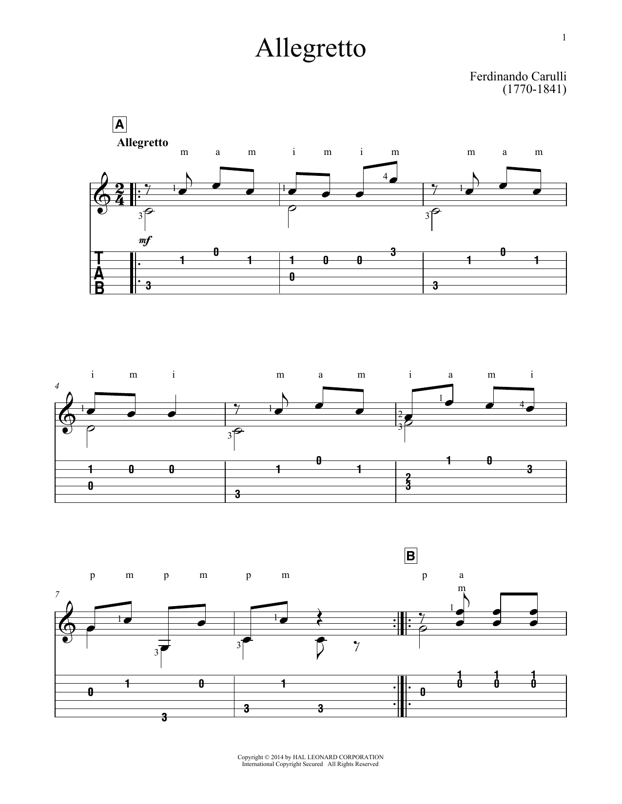 John Hill Allegretto Sheet Music Notes & Chords for Guitar Tab - Download or Print PDF