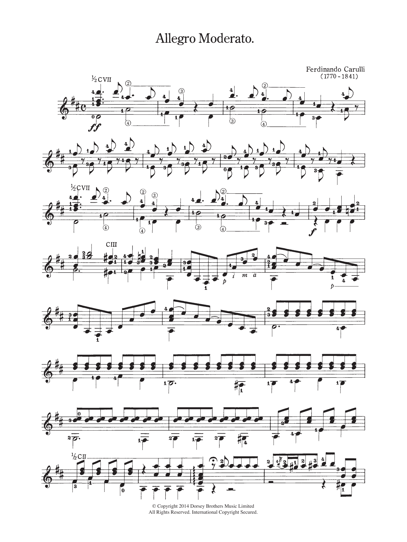 Ferdinando Carulli Allegro Moderato Sheet Music Notes & Chords for Guitar - Download or Print PDF