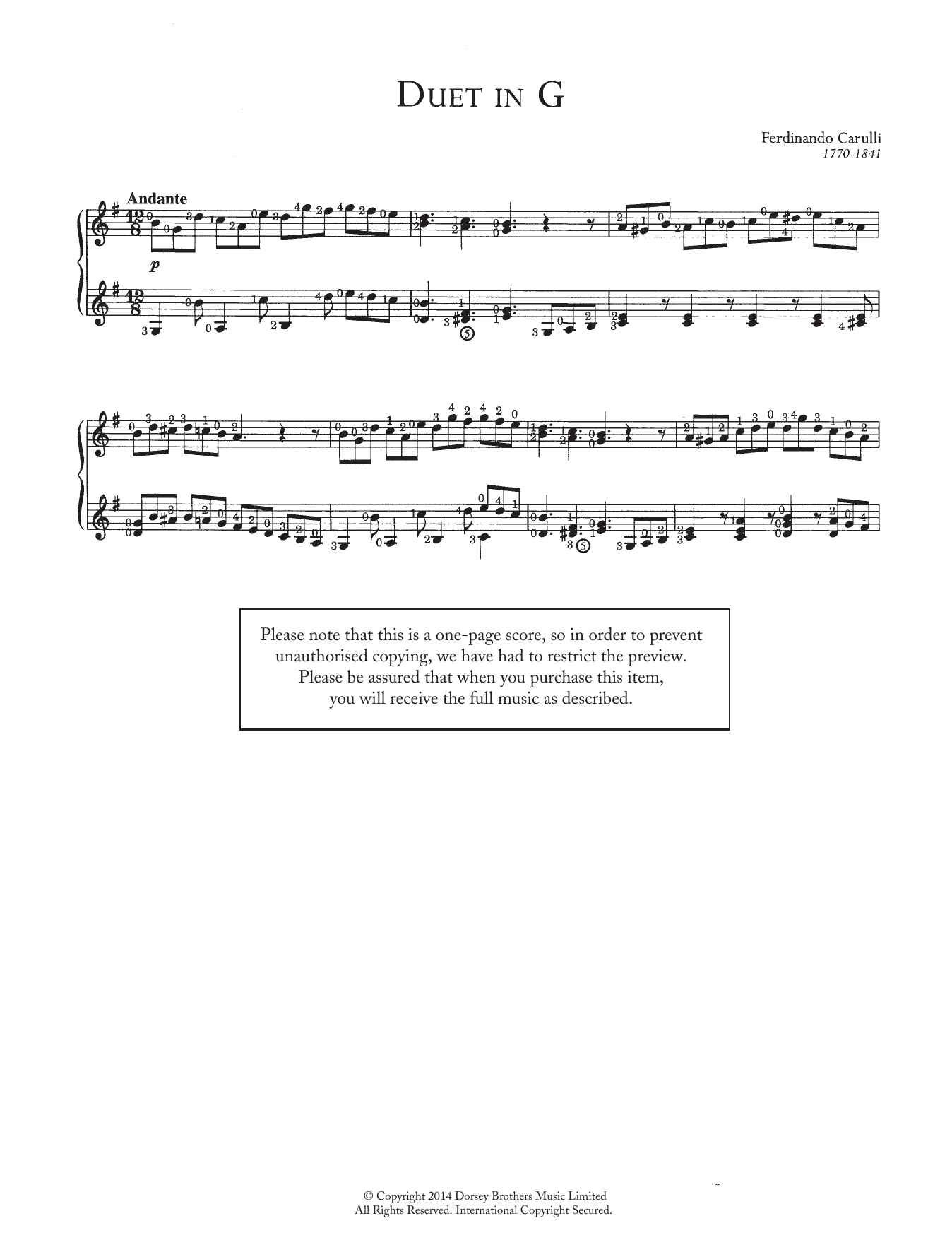 Ferdinando Carulli Duet In G Sheet Music Notes & Chords for Guitar - Download or Print PDF