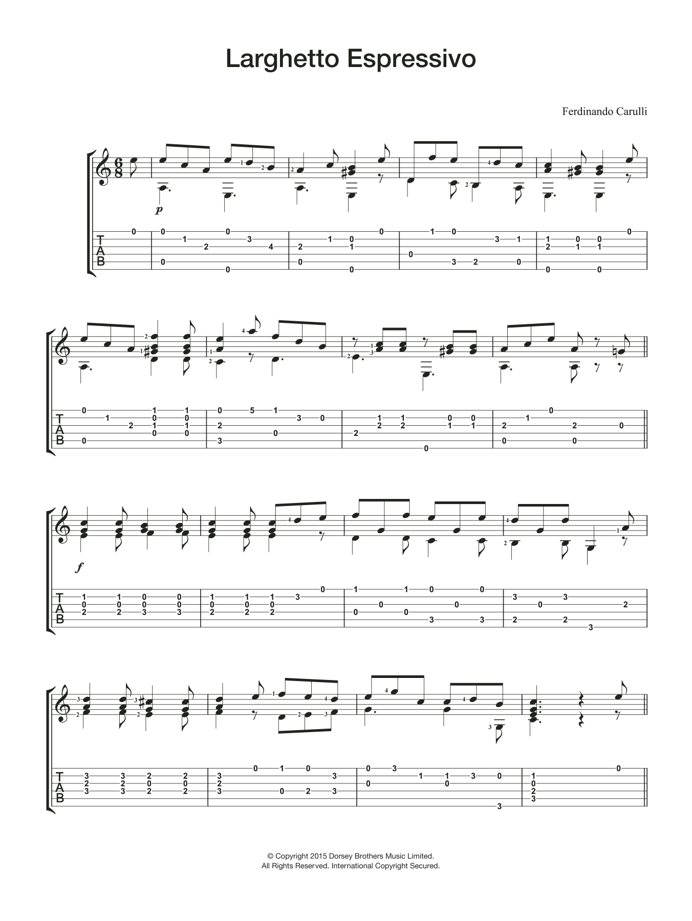 Ferdinando Carulli Larghetto Espressivo Sheet Music Notes & Chords for Guitar - Download or Print PDF