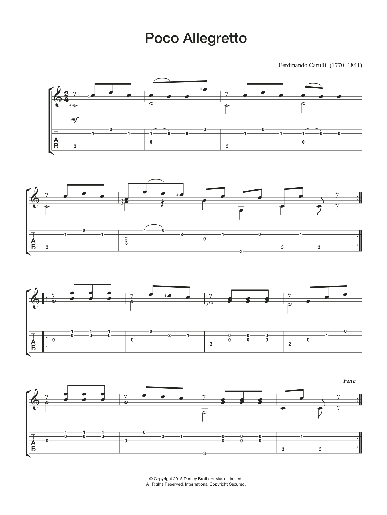 Ferdinando Carulli Poco Allegretto Sheet Music Notes & Chords for Guitar - Download or Print PDF