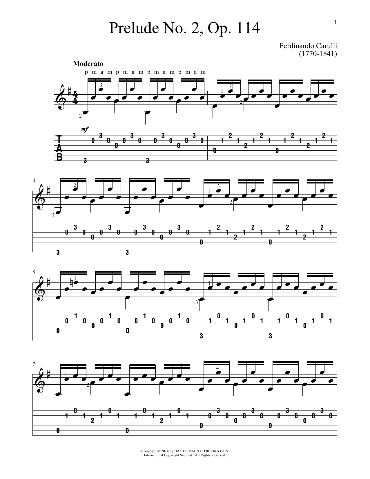 John Hill Prelude No. 2, Op. 114 Sheet Music Notes & Chords for Guitar Tab - Download or Print PDF