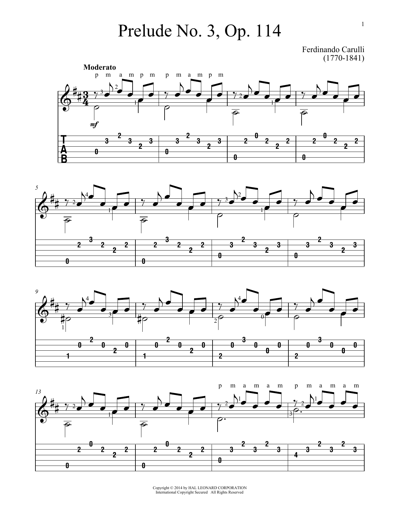 John Hill Prelude No. 3, Op. 114 Sheet Music Notes & Chords for Guitar Tab - Download or Print PDF