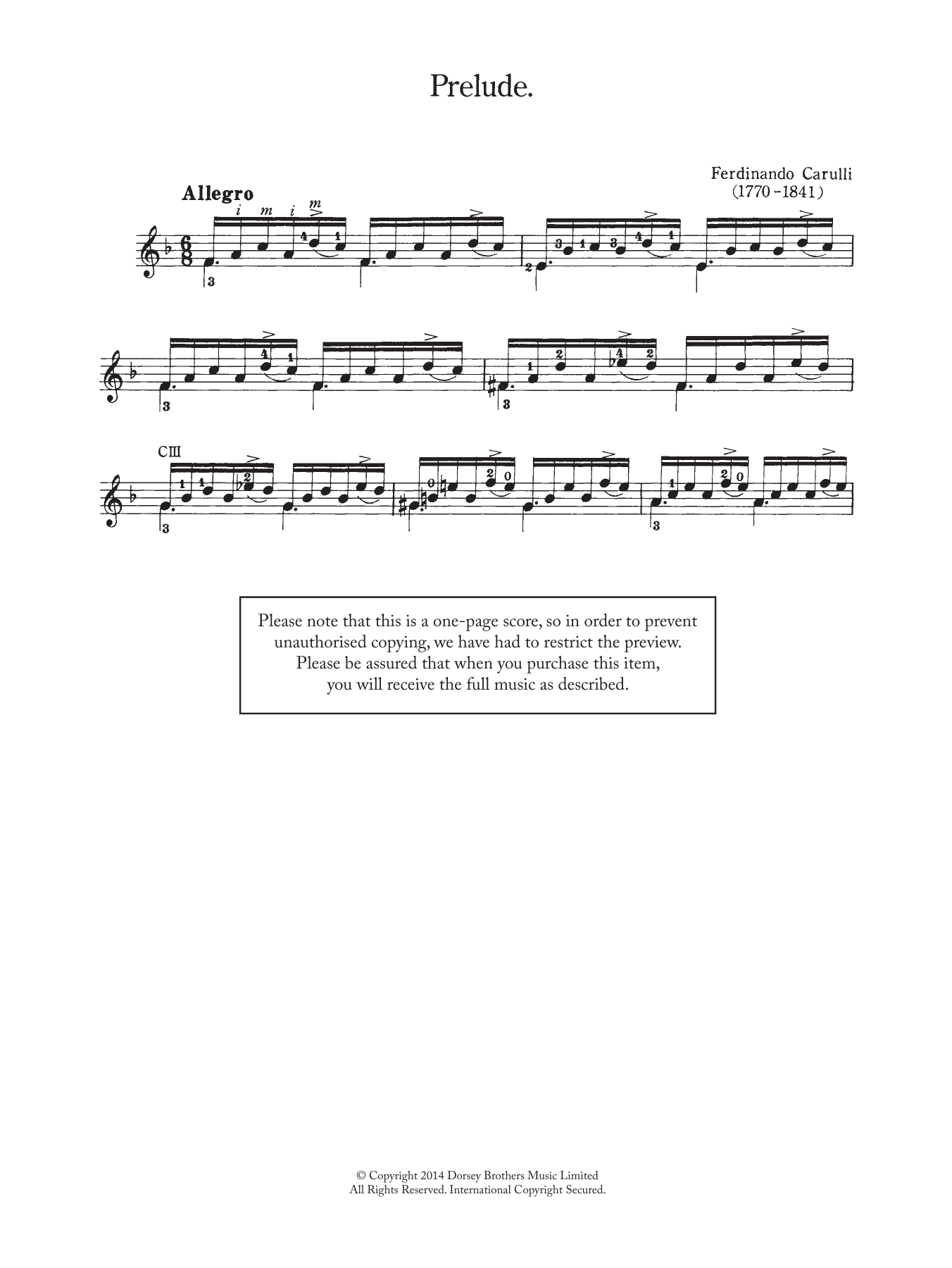 Ferdinando Carulli Prelude Sheet Music Notes & Chords for Guitar - Download or Print PDF