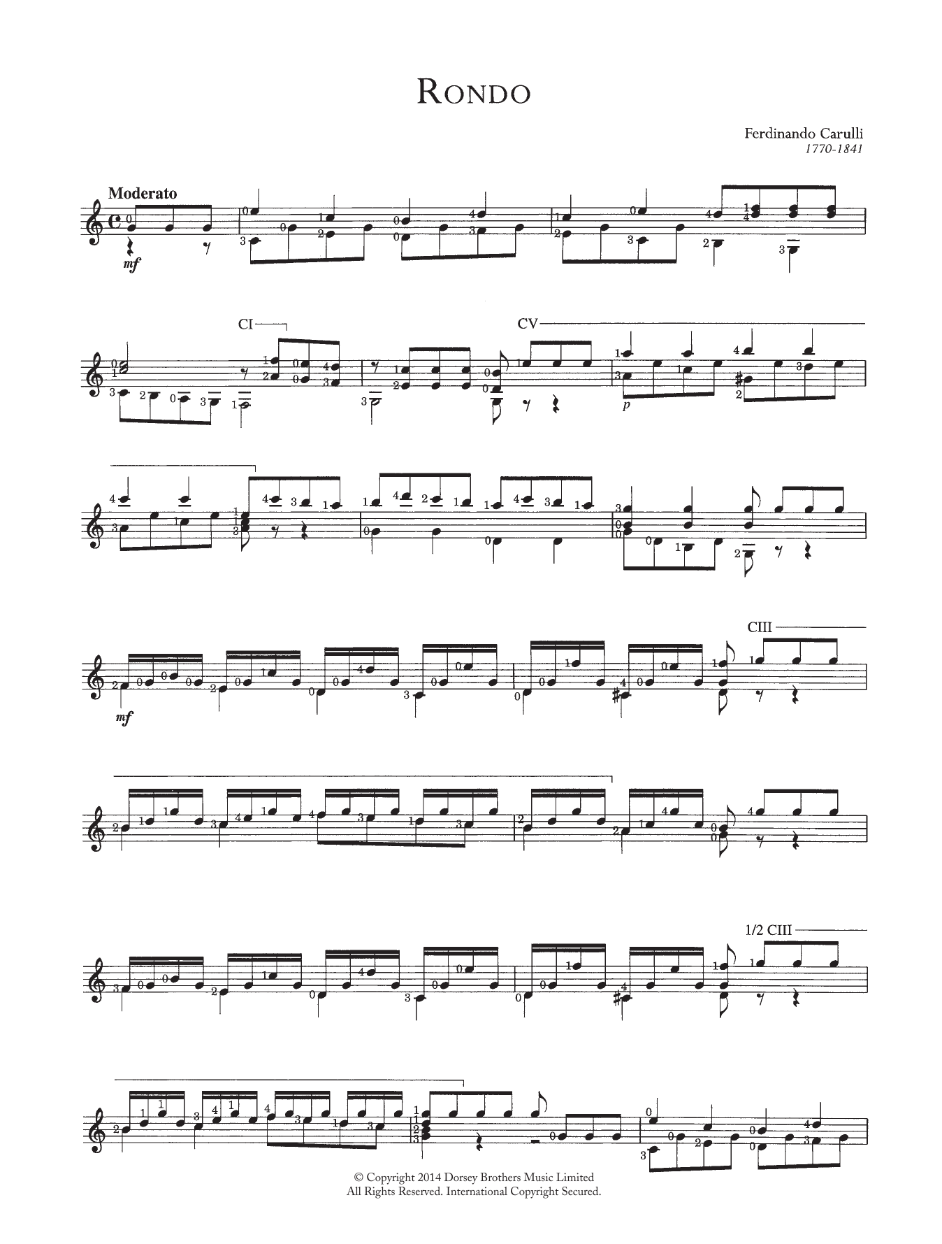 Ferdinando Carulli Rondo Sheet Music Notes & Chords for Solo Guitar - Download or Print PDF