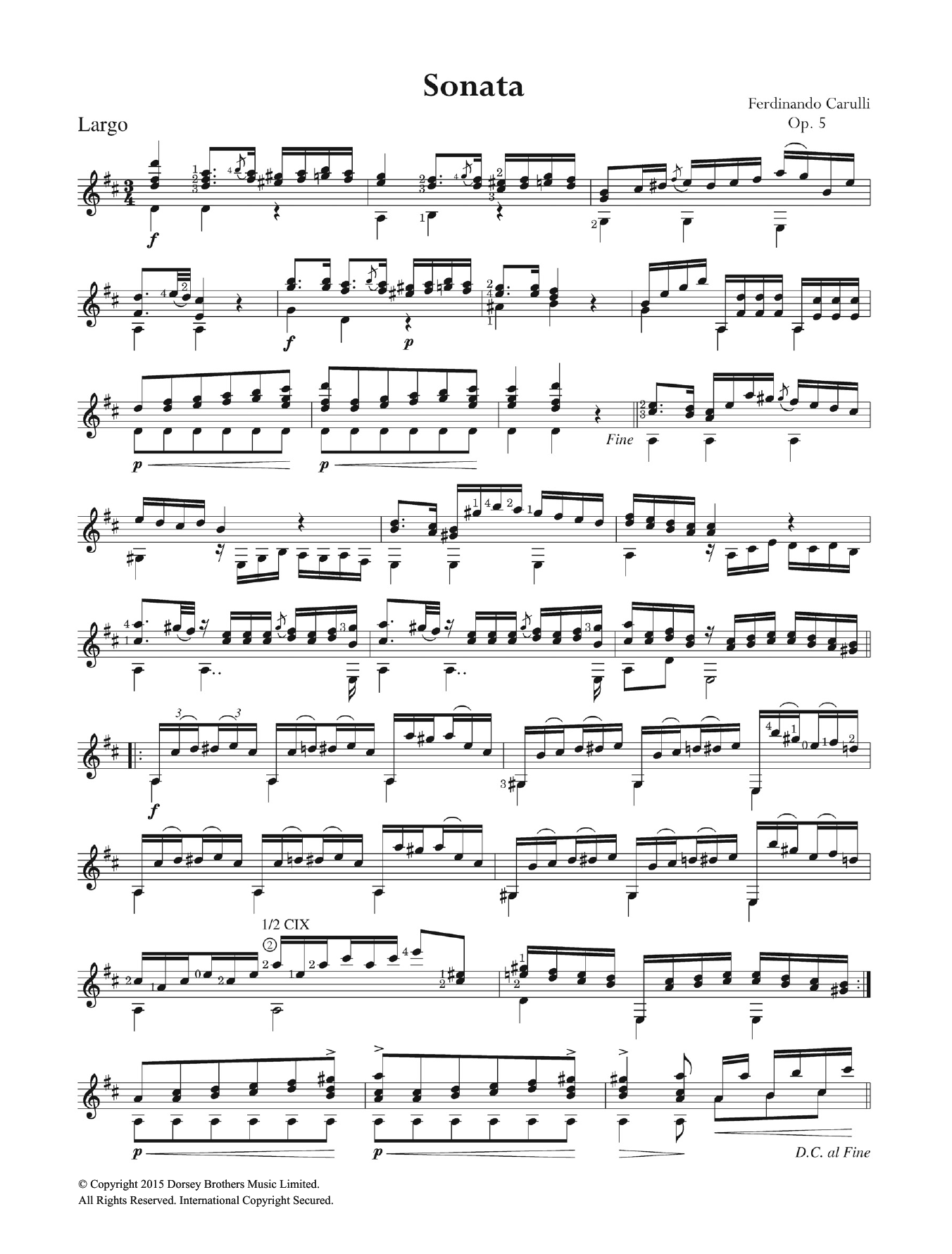Ferdinando Carulli Sonata Op. 5 Sheet Music Notes & Chords for Guitar - Download or Print PDF