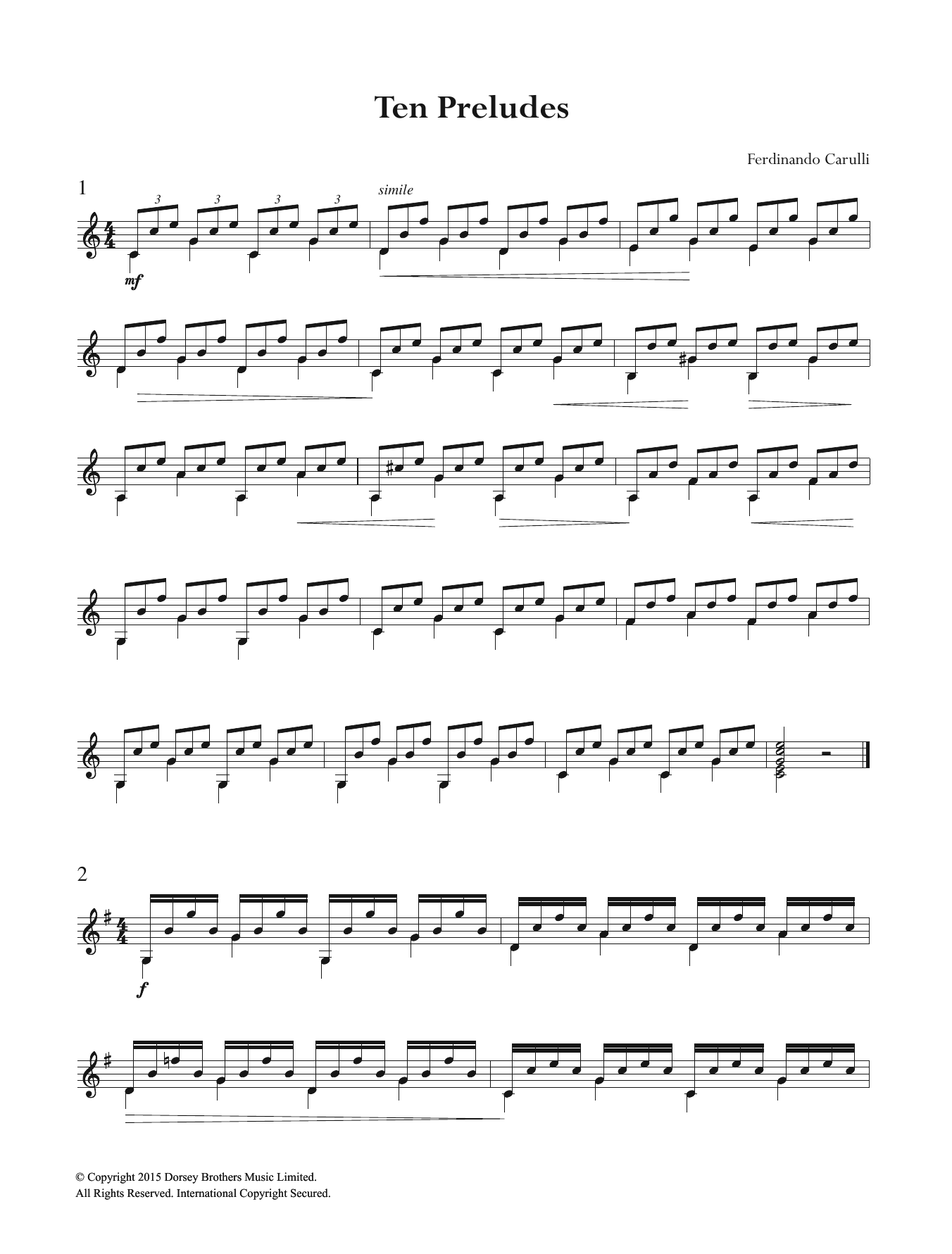 Ferdinando Carulli Ten Preludes Sheet Music Notes & Chords for Guitar - Download or Print PDF