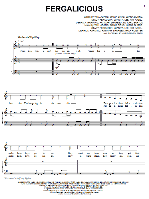 Fergie Fergalicious Sheet Music Notes & Chords for Piano, Vocal & Guitar (Right-Hand Melody) - Download or Print PDF