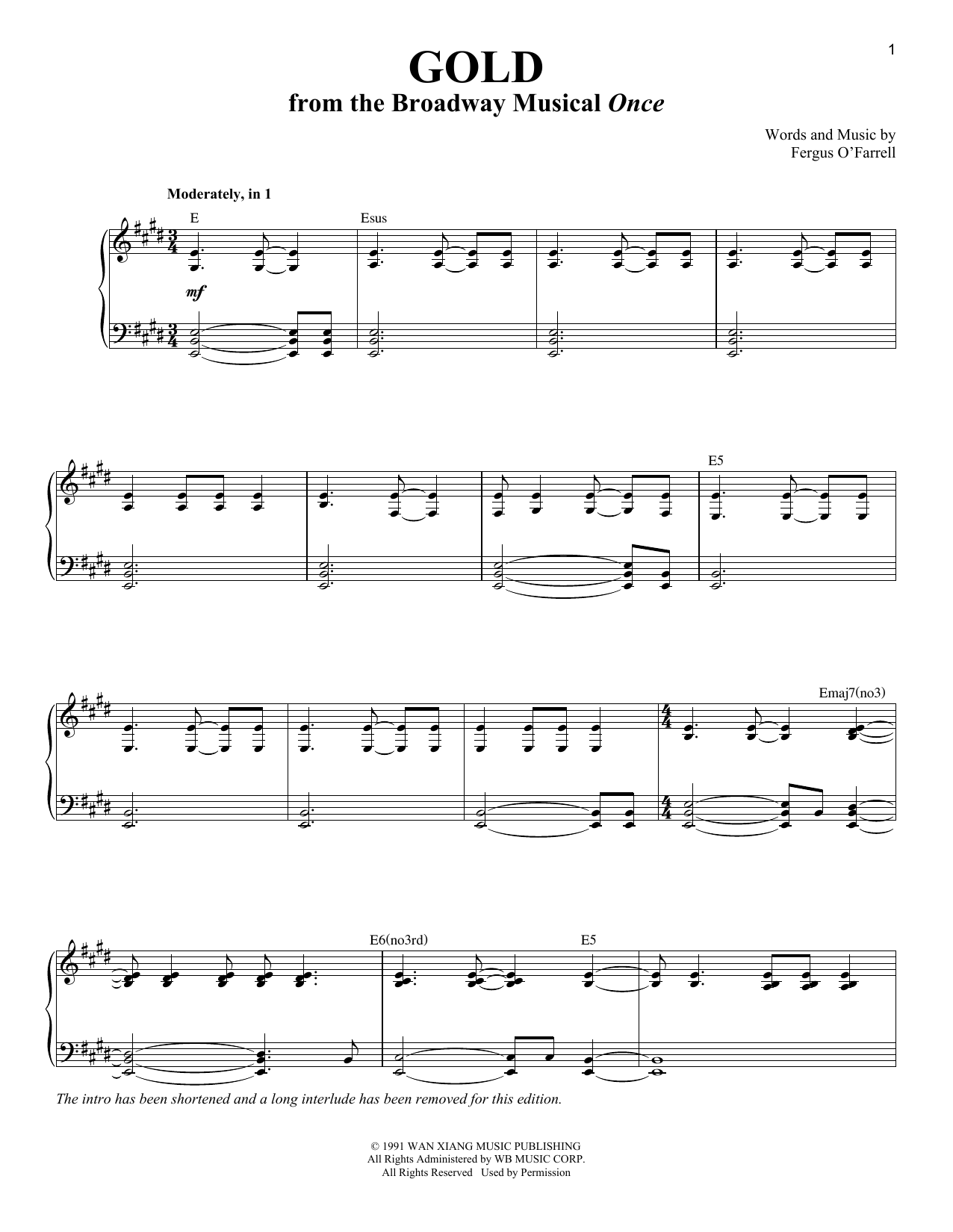 Fergus O'Farrell Gold Sheet Music Notes & Chords for Piano & Vocal - Download or Print PDF