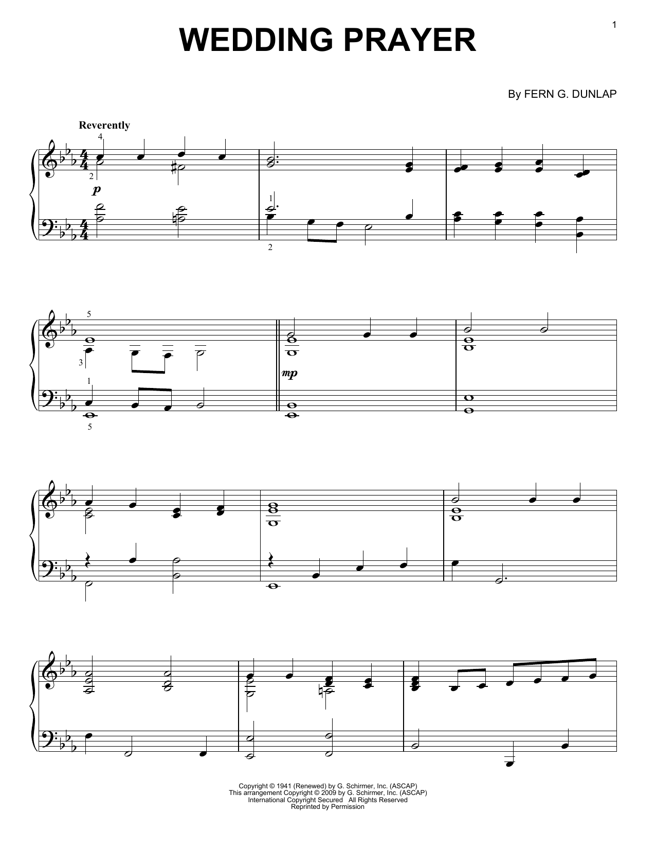 Fern G. Dunlap Wedding Prayer Sheet Music Notes & Chords for Piano, Vocal & Guitar Chords (Right-Hand Melody) - Download or Print PDF