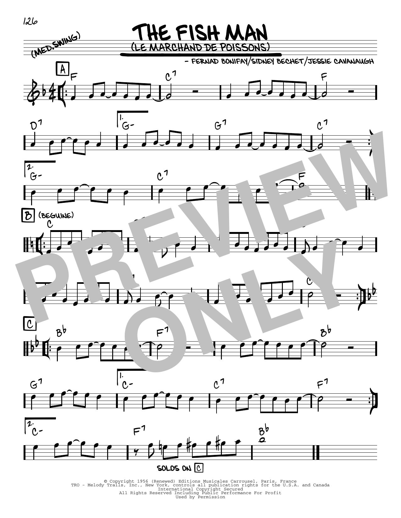 Fernad Bonifay The Fish Man (Le Marchand De Poissons) (arr. Robert Rawlins) Sheet Music Notes & Chords for Real Book – Melody, Lyrics & Chords - Download or Print PDF