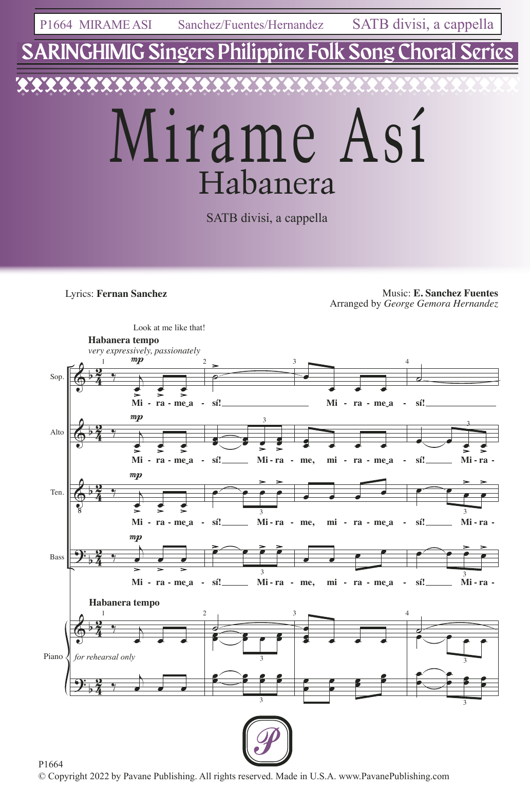 Fernan Sanchez and E. Sanchez Fuentes Mirame Así (Habanera) (arr. George Gemora Hernandez) Sheet Music Notes & Chords for SATB Choir - Download or Print PDF