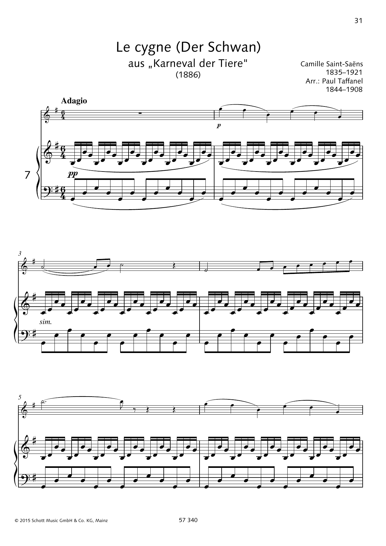 Fernand de la Tombelle Le Cygne Sheet Music Notes & Chords for Woodwind Solo - Download or Print PDF