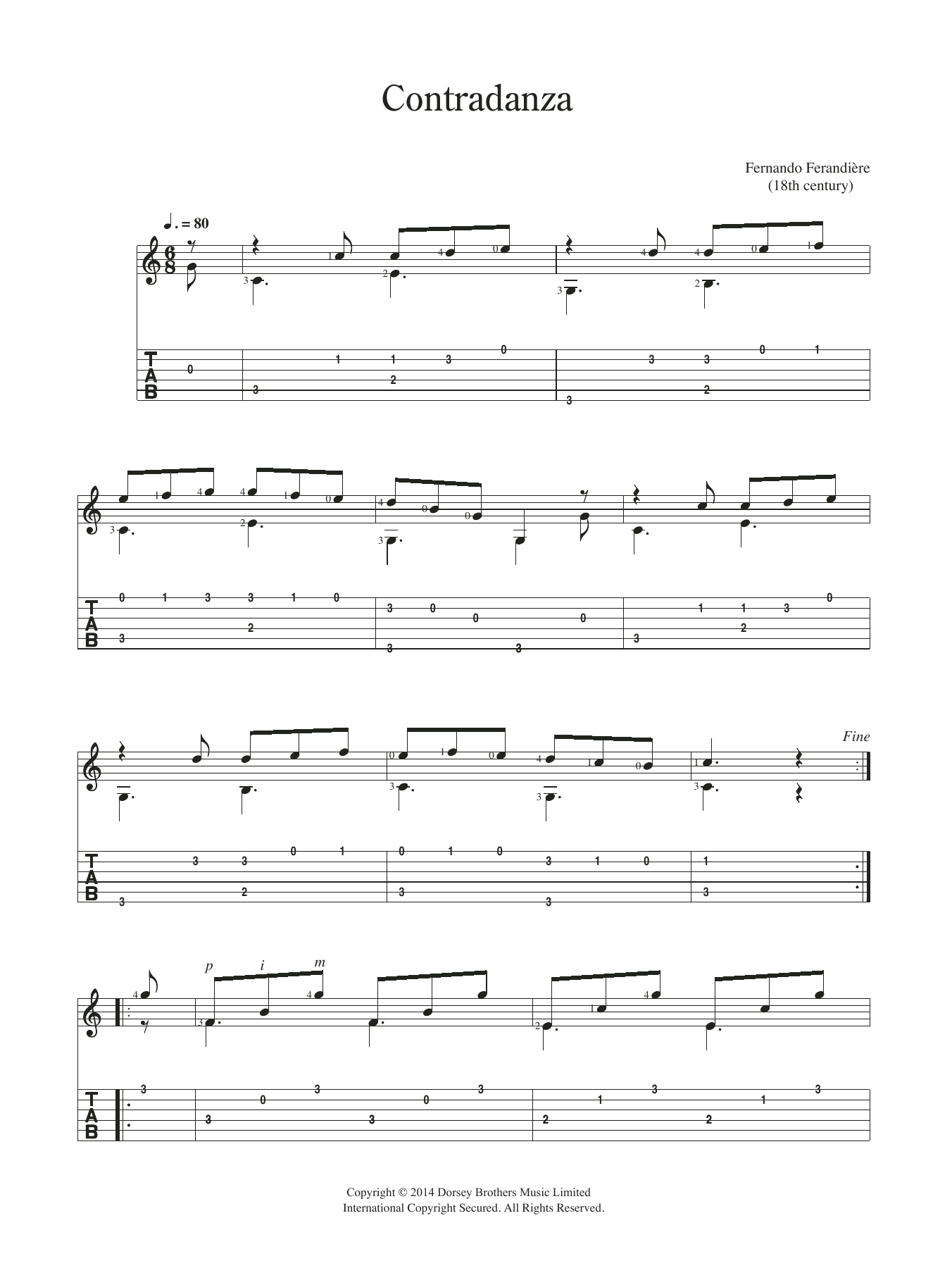 Fernando Ferandiere Contradanza Sheet Music Notes & Chords for Guitar - Download or Print PDF