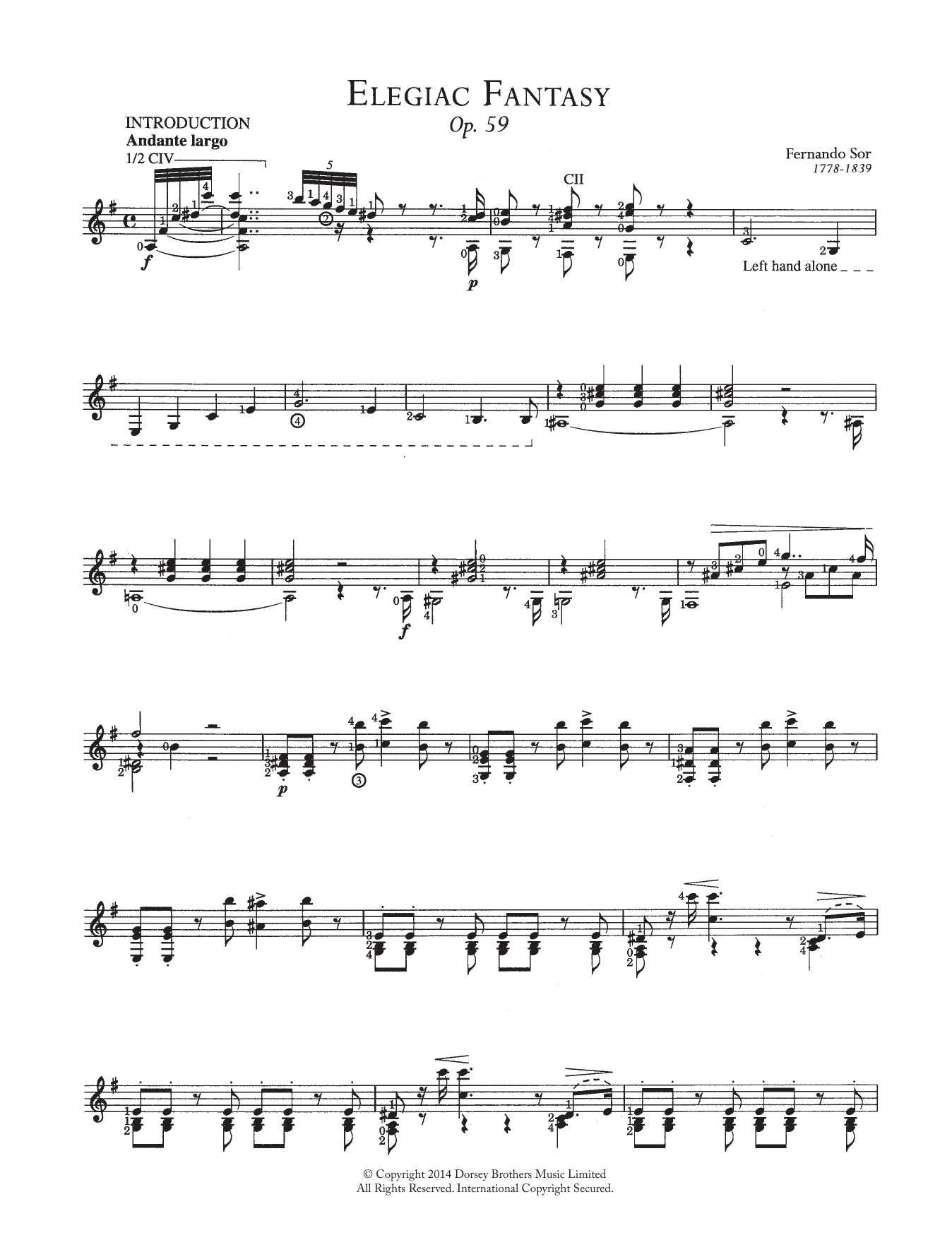 Fernando Sor Elegaic Fantasy, Op.59 Sheet Music Notes & Chords for Guitar - Download or Print PDF