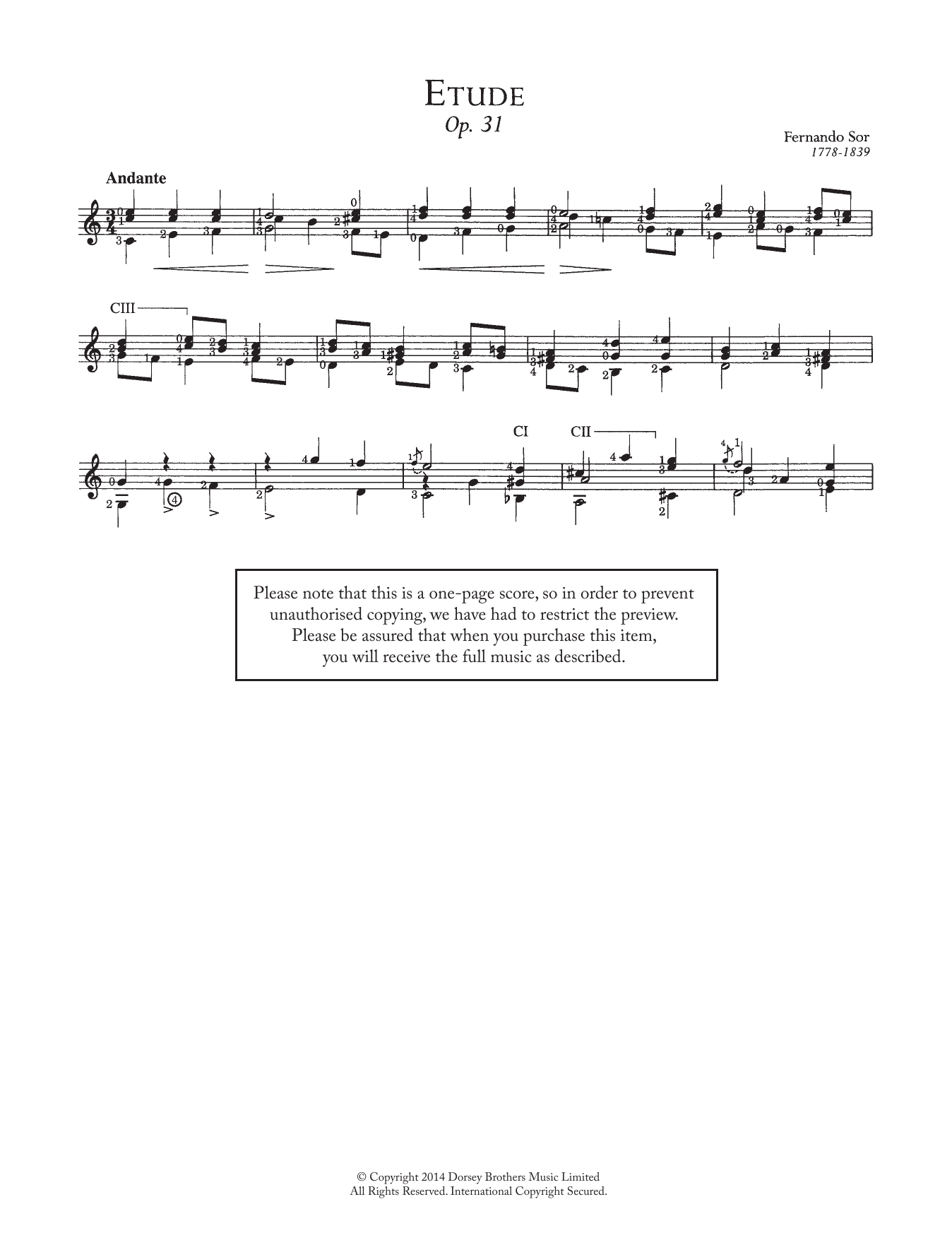 Fernando Sor Etude, Op.31 Sheet Music Notes & Chords for Guitar - Download or Print PDF