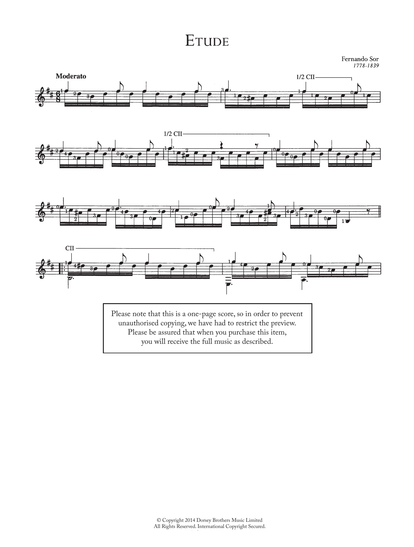 Fernando Sor Etude Sheet Music Notes & Chords for Guitar - Download or Print PDF