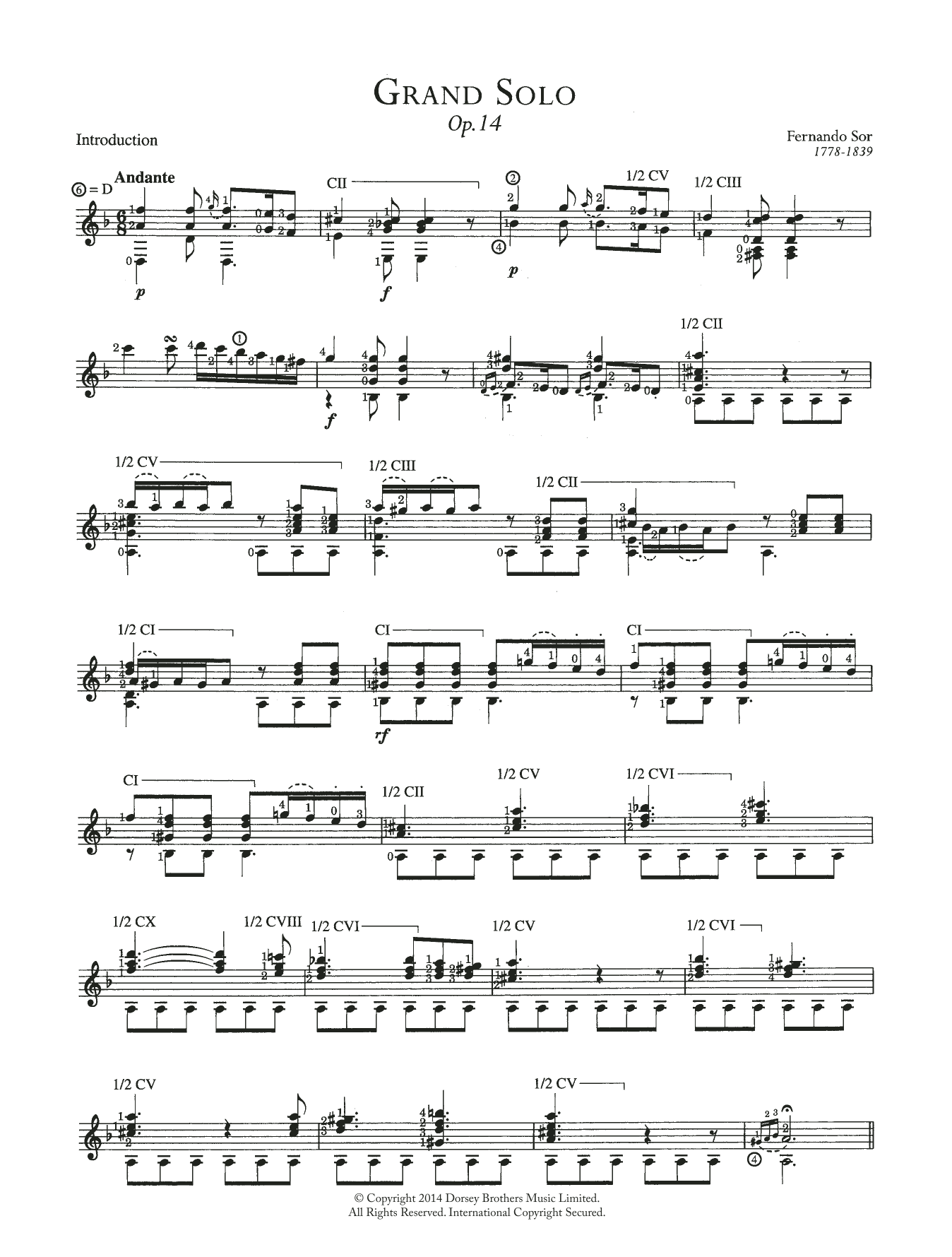 Fernando Sor Grand Solo Opus 14 Sheet Music Notes & Chords for Guitar - Download or Print PDF