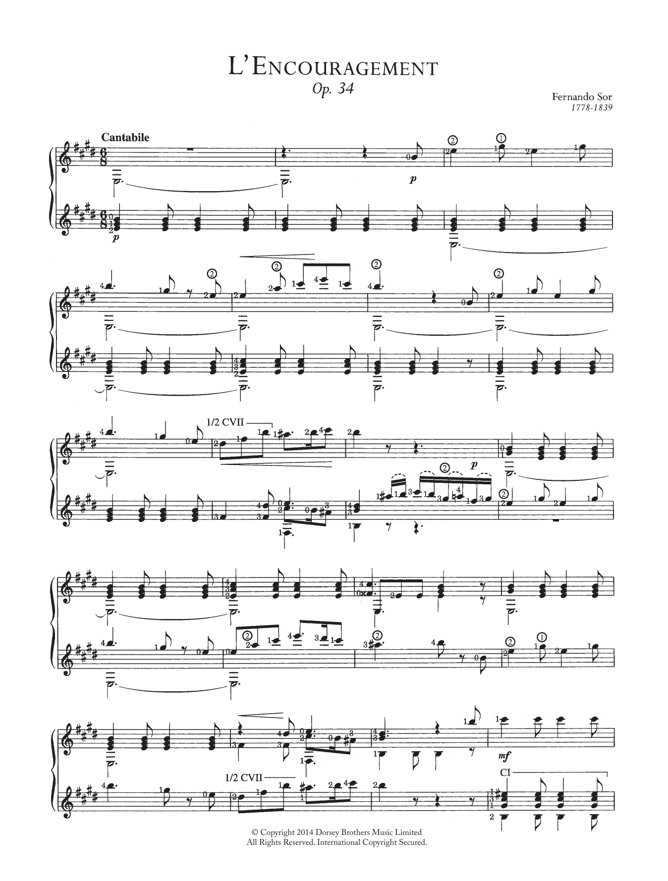 Fernando Sor L'encouragement Sheet Music Notes & Chords for Guitar - Download or Print PDF
