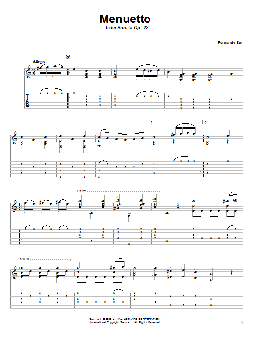 Fernando Sor Menuetto (from Sonata Op. 22) Sheet Music Notes & Chords for Guitar Tab - Download or Print PDF Fernando Sor Menuetto (from Sonata Op. 22) Sheet Music Notes & Chords for Guitar Tab - Download or Print PDF