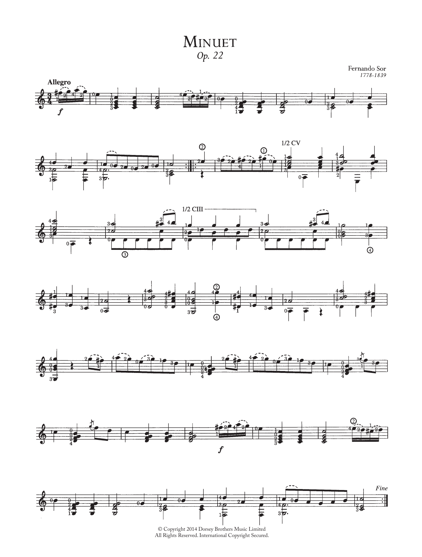 Fernando Sor Minuet, Op.22 Sheet Music Notes & Chords for Guitar - Download or Print PDF
