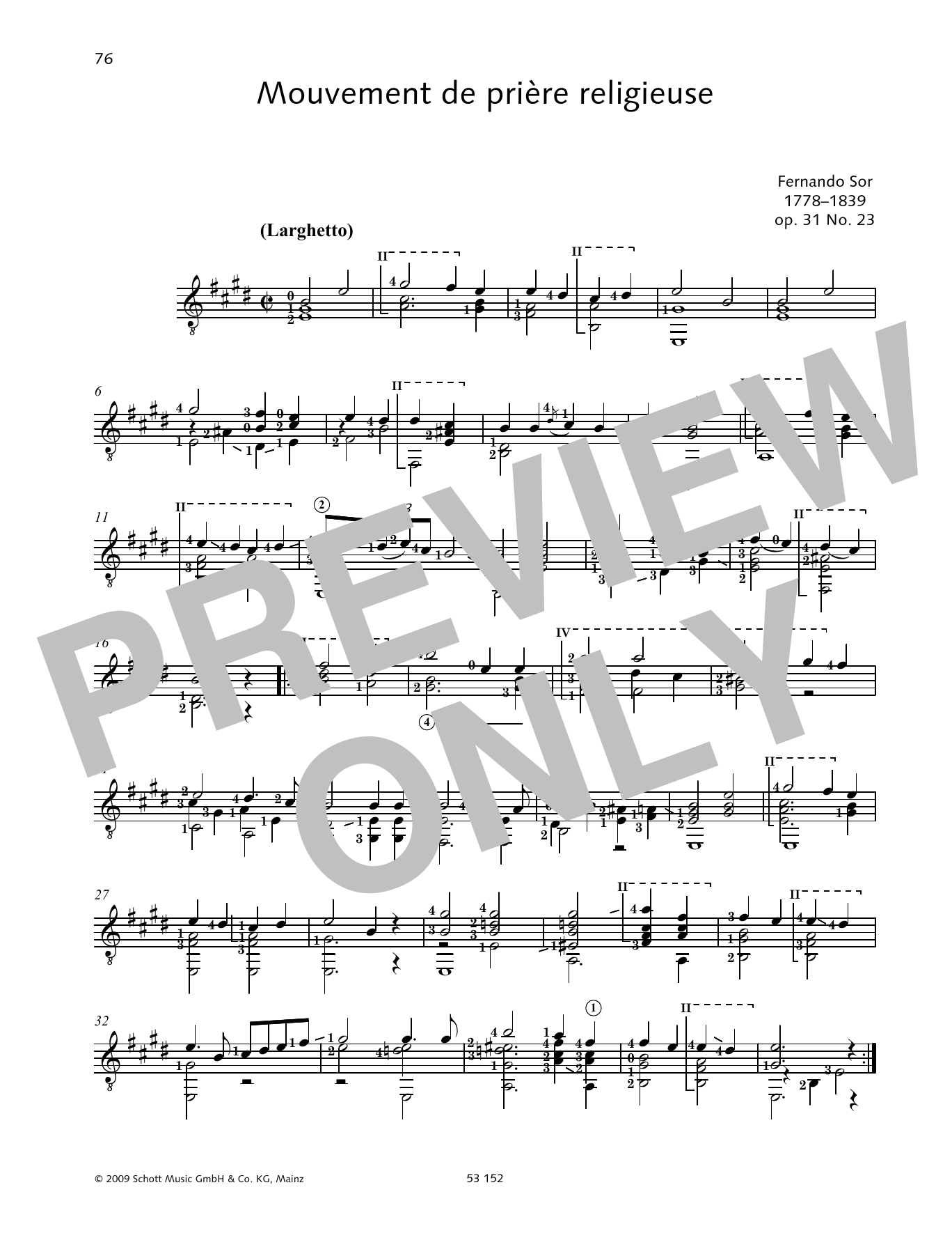 Fernando Sor Mouvement de prière religieuse Sheet Music Notes & Chords for Solo Guitar - Download or Print PDF