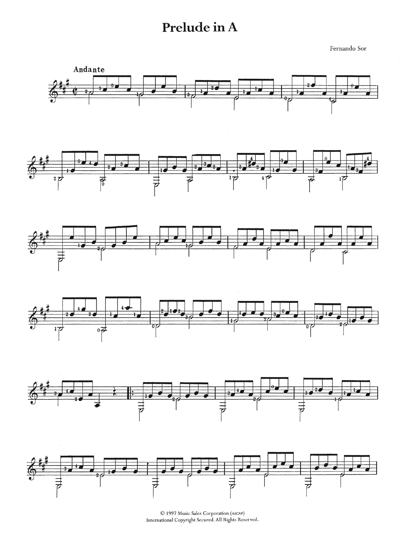 Fernando Sor Prelude In A Sheet Music Notes & Chords for Guitar - Download or Print PDF