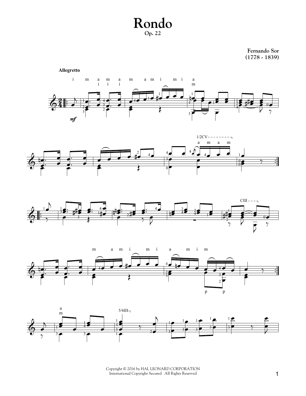 Fernando Sor Rondo, Op. 22 Sheet Music Notes & Chords for Guitar Tab - Download or Print PDF